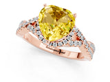 Rose gold Heart Cut Yellow Sapphire Halo Twist Band Solitaire Prong Setting Ring_25
