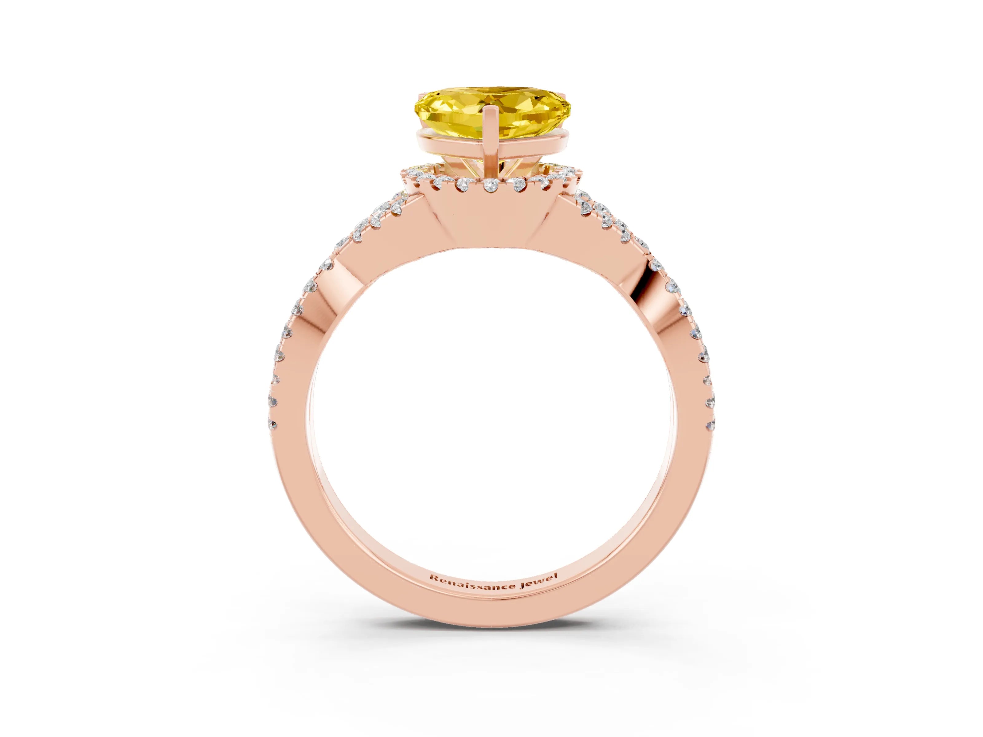 Rose gold Heart Cut Yellow Sapphire Halo Twist Band Solitaire Prong Setting Ring_27