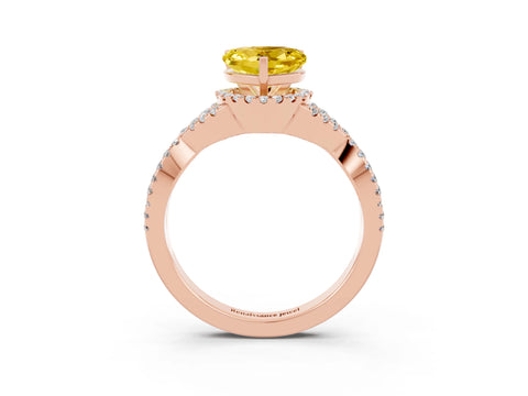 Rose gold Heart Cut Yellow Sapphire Halo Twist Band Solitaire Prong Setting Ring_27
