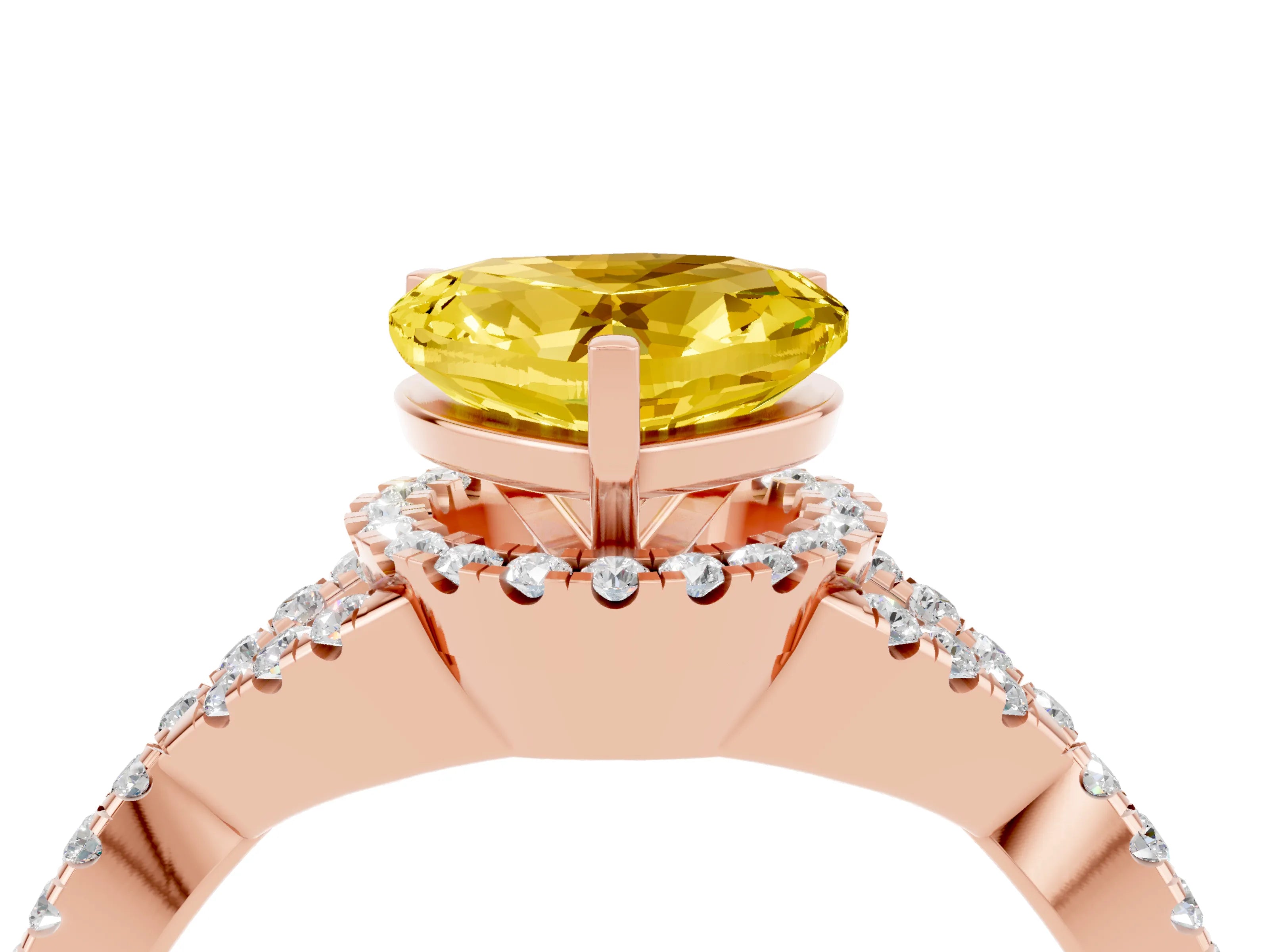 Rose gold Heart Cut Yellow Sapphire Halo Twist Band Solitaire Prong Setting Ring_28