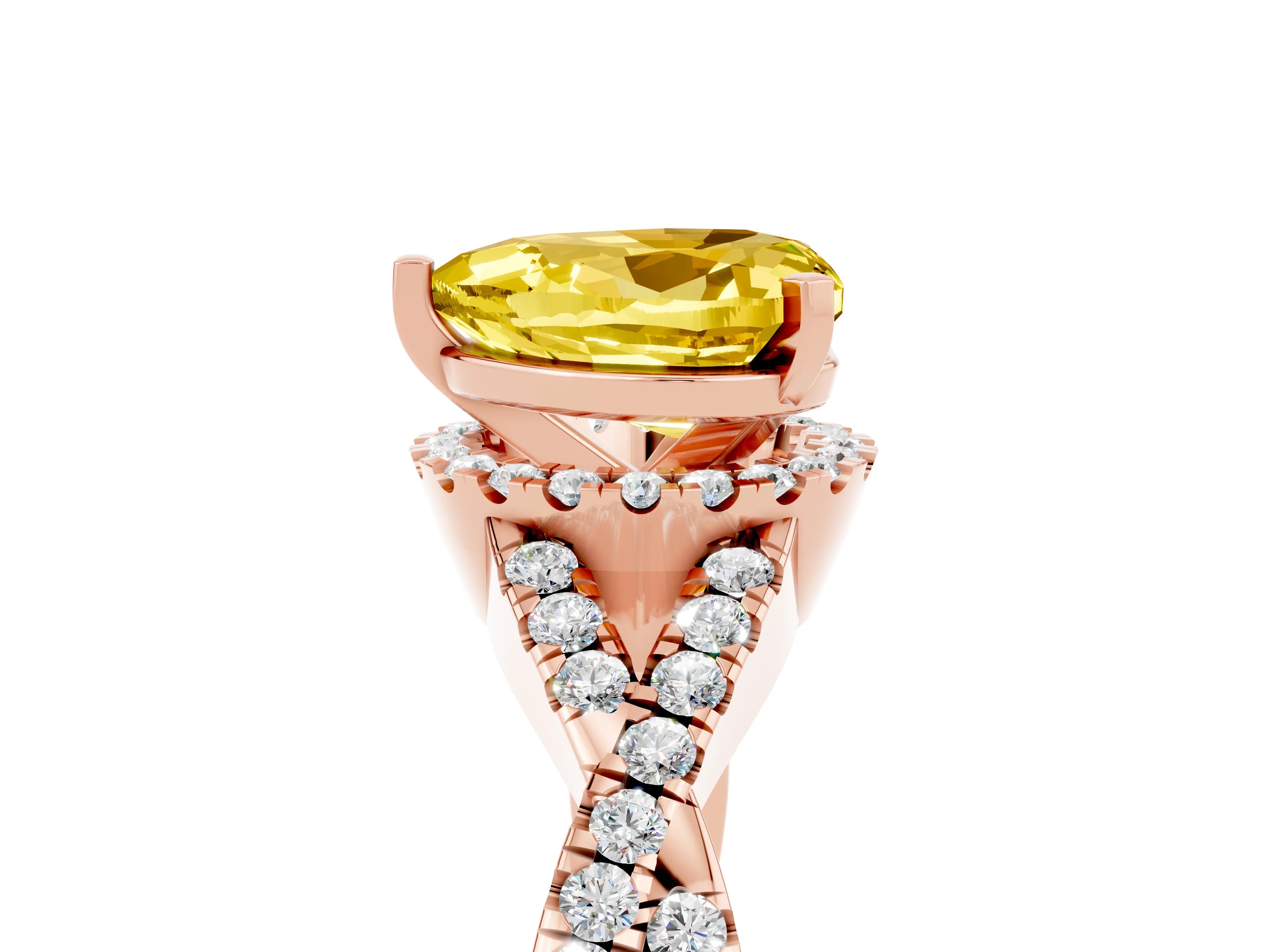 Rose gold Heart Cut Yellow Sapphire Halo Twist Band Solitaire Prong Setting Ring_29