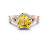 Rose gold Heart Cut Yellow Sapphire  Halo Twist Band Solitaire Prong Setting Ring_42