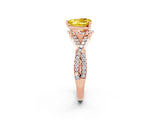 Rose gold Heart Cut Yellow Sapphire  Halo Twist Band Solitaire Prong Setting Ring_44
