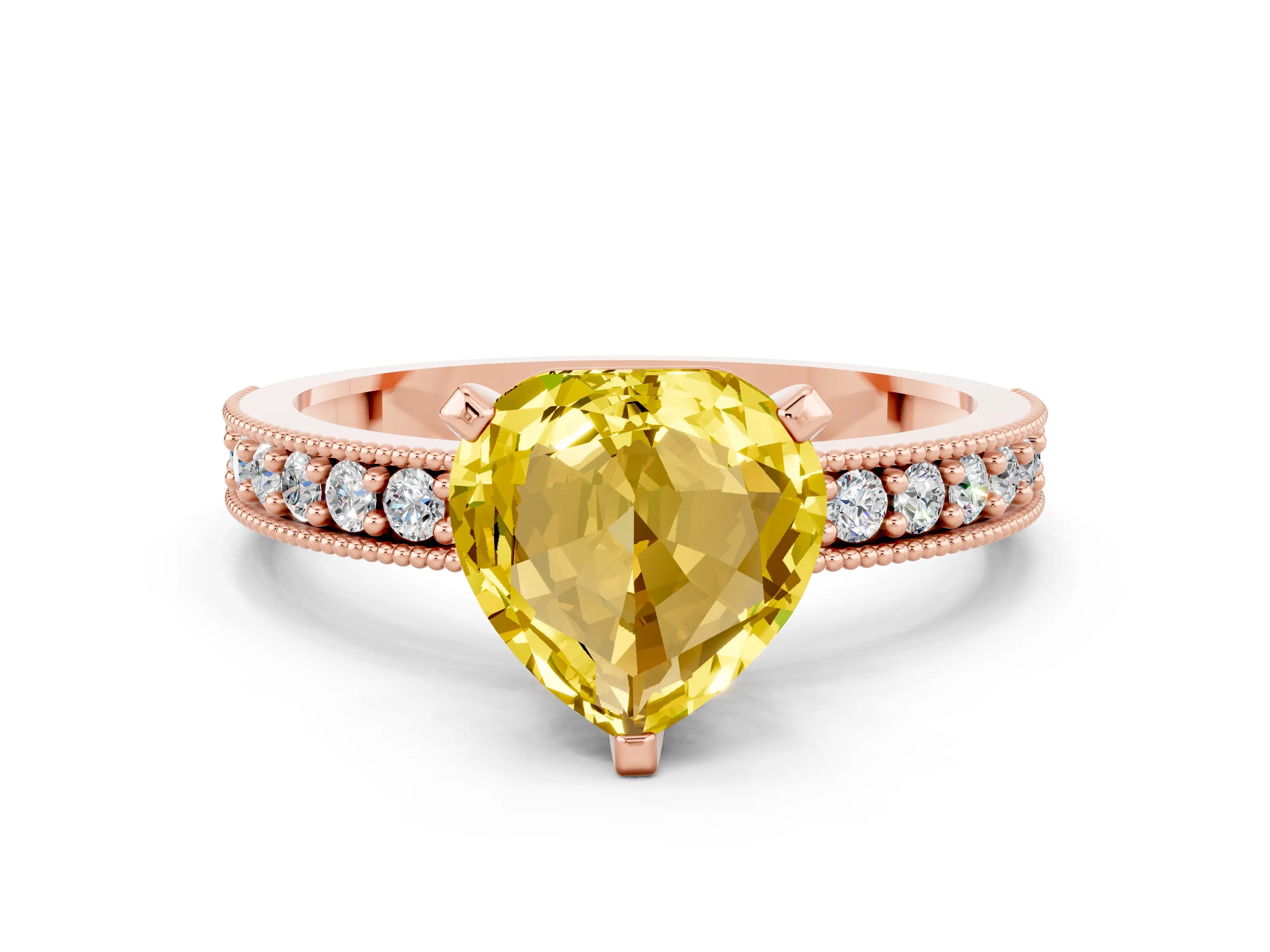 Rose gold Heart Cut Yellow Sapphire Milgrain Pavé Engagement Ring with Four-Prong Setting_36