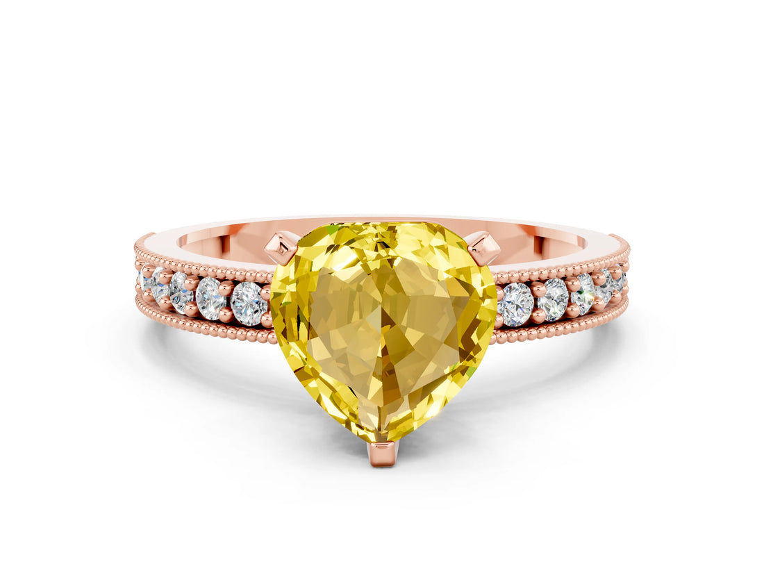 Rose gold Heart Cut Yellow Sapphire Milgrain Pavé Engagement Ring with Four-Prong Setting_36
