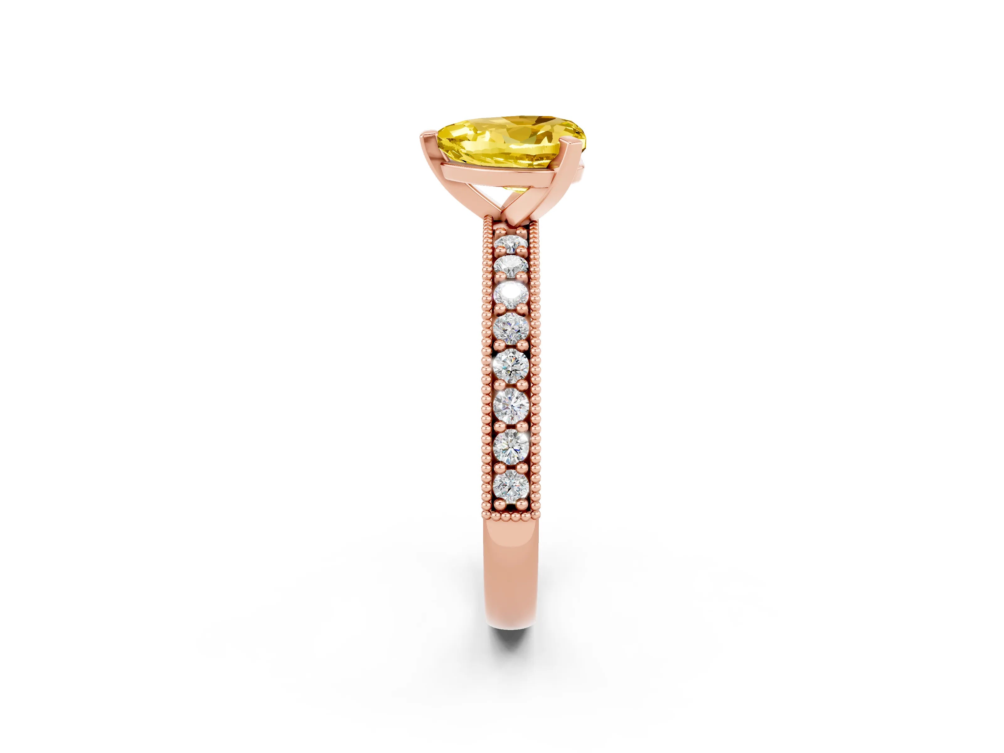 Rose gold Heart Cut Yellow Sapphire Milgrain Pavé Engagement Ring with Four-Prong Setting_38
