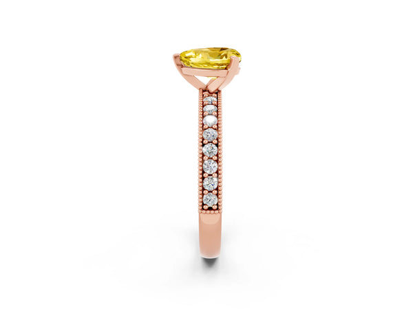 Rose gold Heart Cut Yellow Sapphire Milgrain Pavé Engagement Ring with Four-Prong Setting