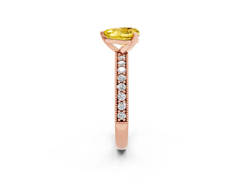 Rose gold Heart Cut Yellow Sapphire Milgrain Pavé Engagement Ring with Four-Prong Setting_38