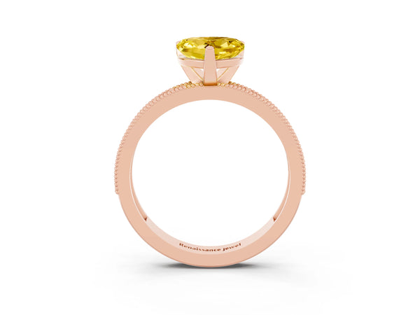 Rose gold Heart Cut Yellow Sapphire Milgrain Pavé Engagement Ring with Four-Prong Setting