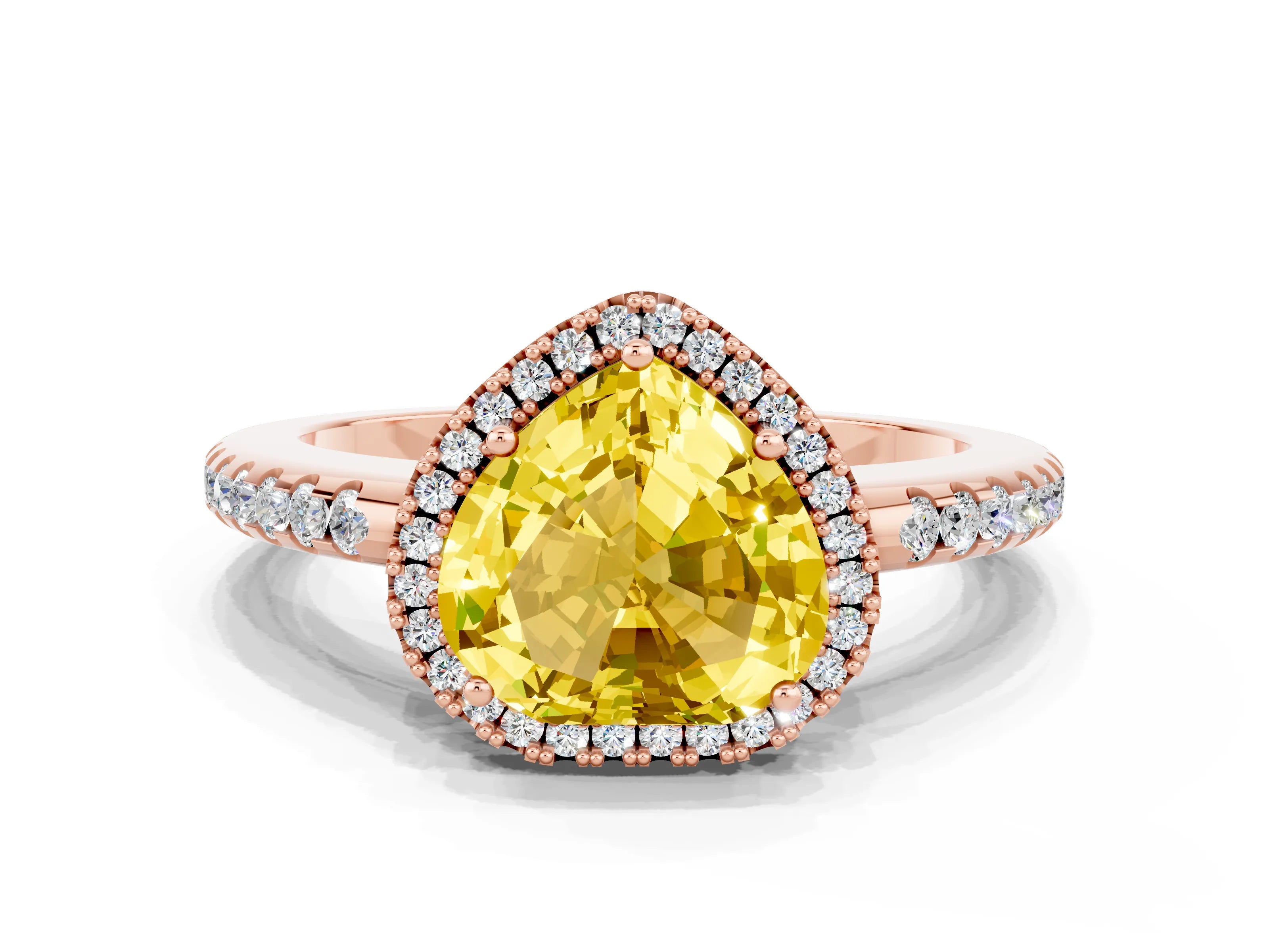 Rose gold Heart Cut Yellow Sapphire Pavé Halo Ring with Four-Prong Setting_12