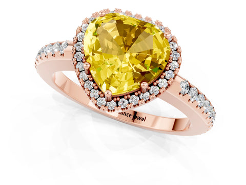 Rose gold Heart Cut Yellow Sapphire Pavé Halo Ring with Four-Prong Setting_13