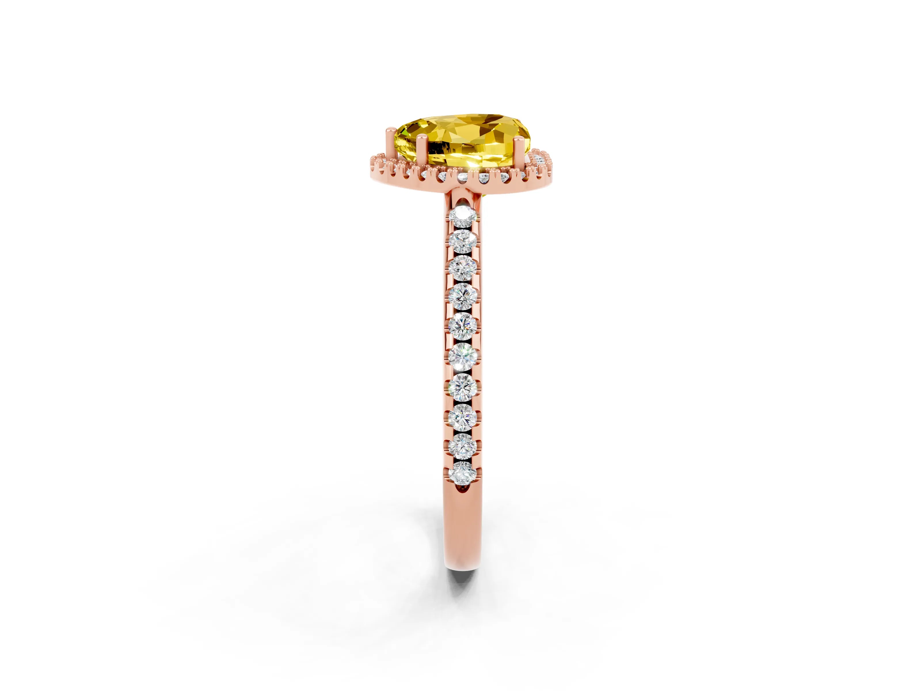 Rose gold Heart Cut Yellow Sapphire Pavé Halo Ring with Four-Prong Setting_14