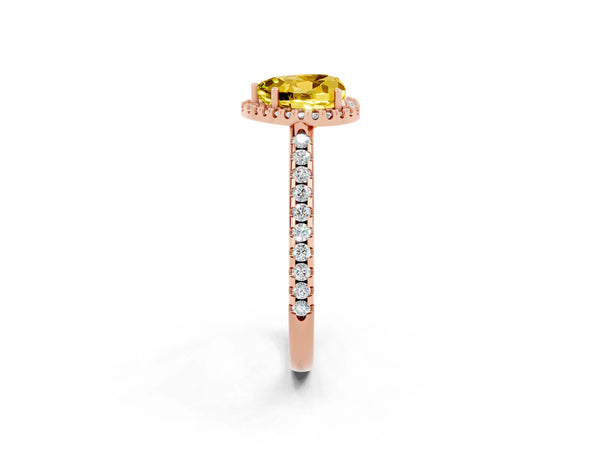 Rose gold Heart Cut Yellow Sapphire Pavé Halo Ring with Four-Prong Setting