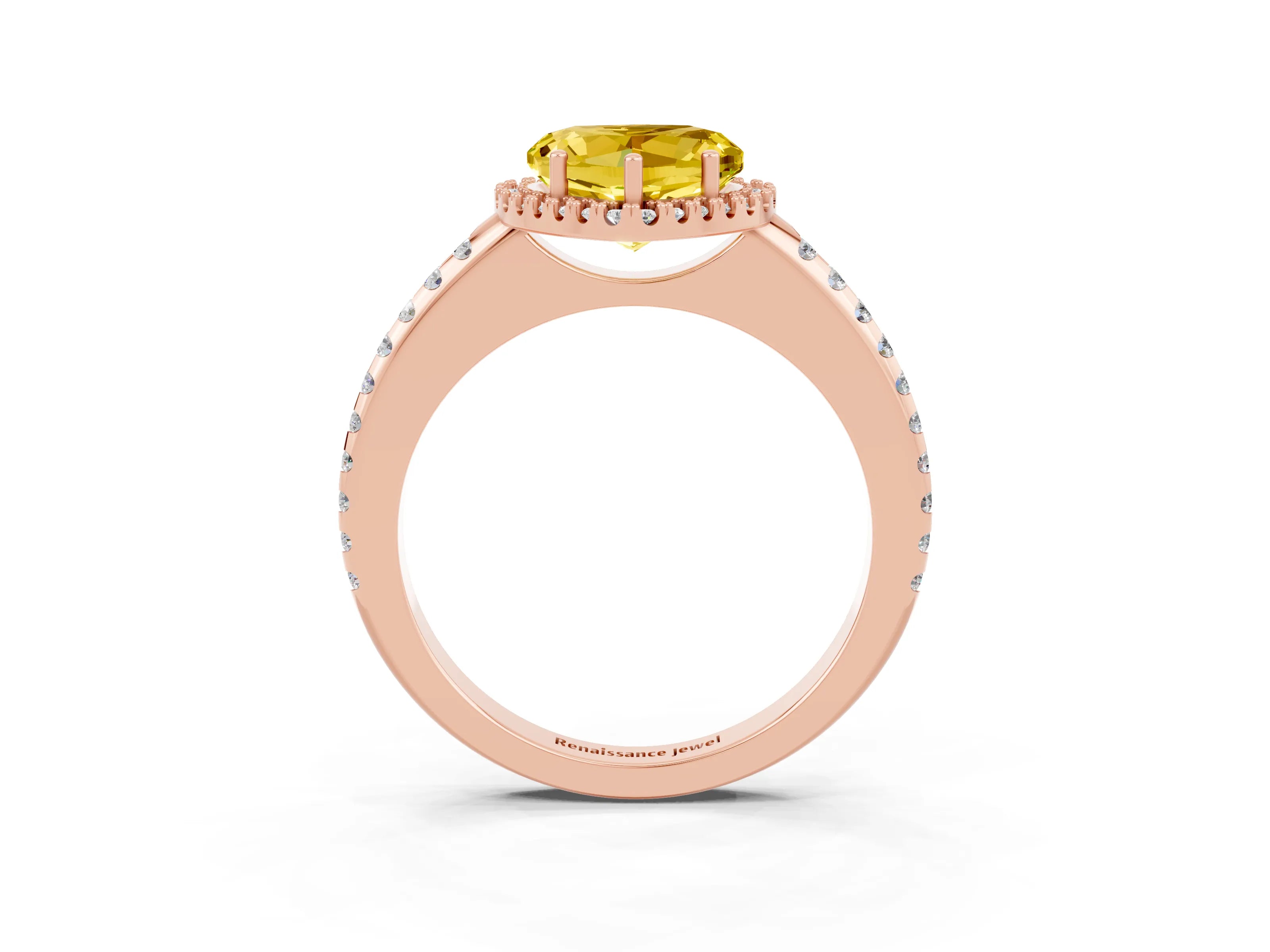 Rose gold Heart Cut Yellow Sapphire Pavé Halo Ring with Four-Prong Setting_15