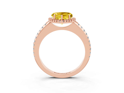 Rose gold Heart Cut Yellow Sapphire Pavé Halo Ring with Four-Prong Setting_15