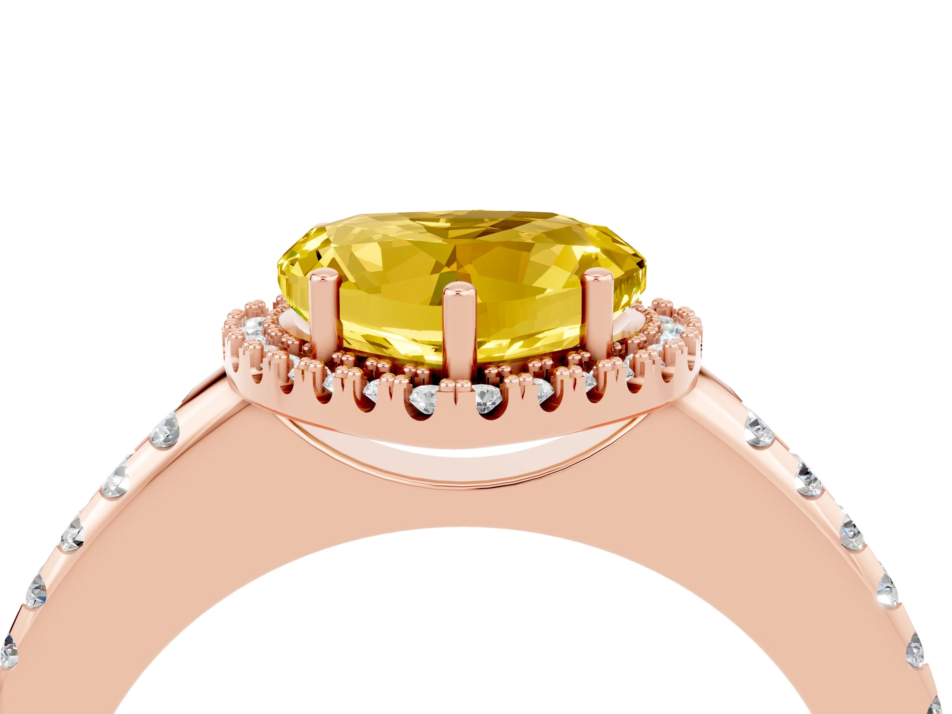 Rose gold Heart Cut Yellow Sapphire Pavé Halo Ring with Four-Prong Setting_16