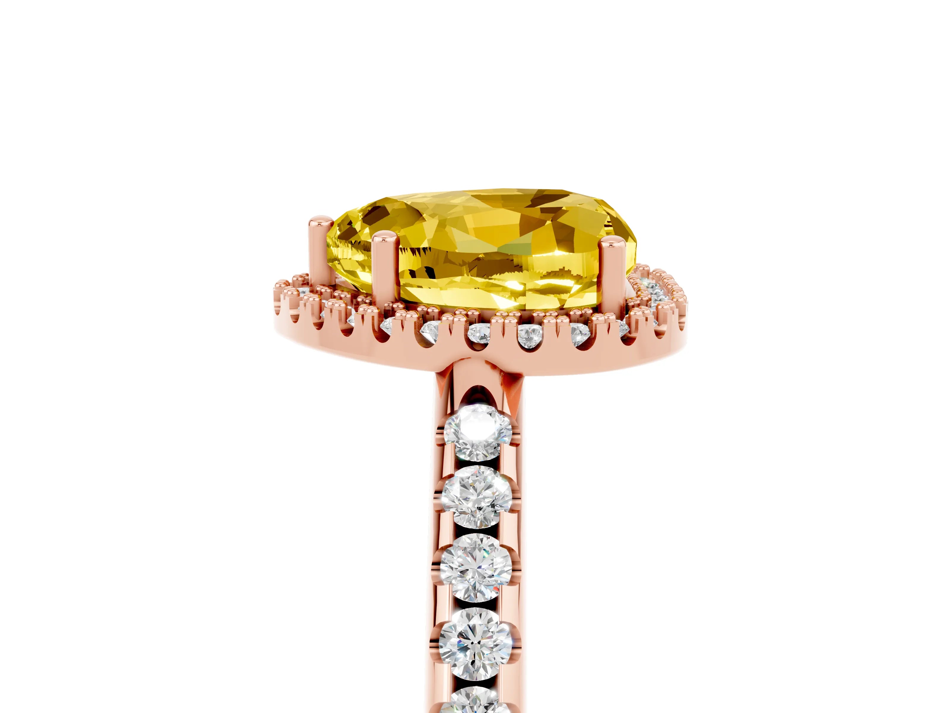 Rose gold Heart Cut Yellow Sapphire Pavé Halo Ring with Four-Prong Setting_17