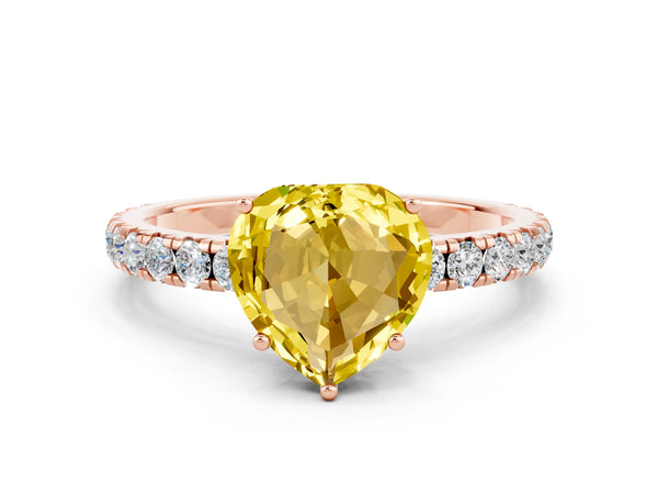 Rose gold Heart Cut Yellow Sapphire Pavé Solitaire Engagement Ring with Four-Prong Setting