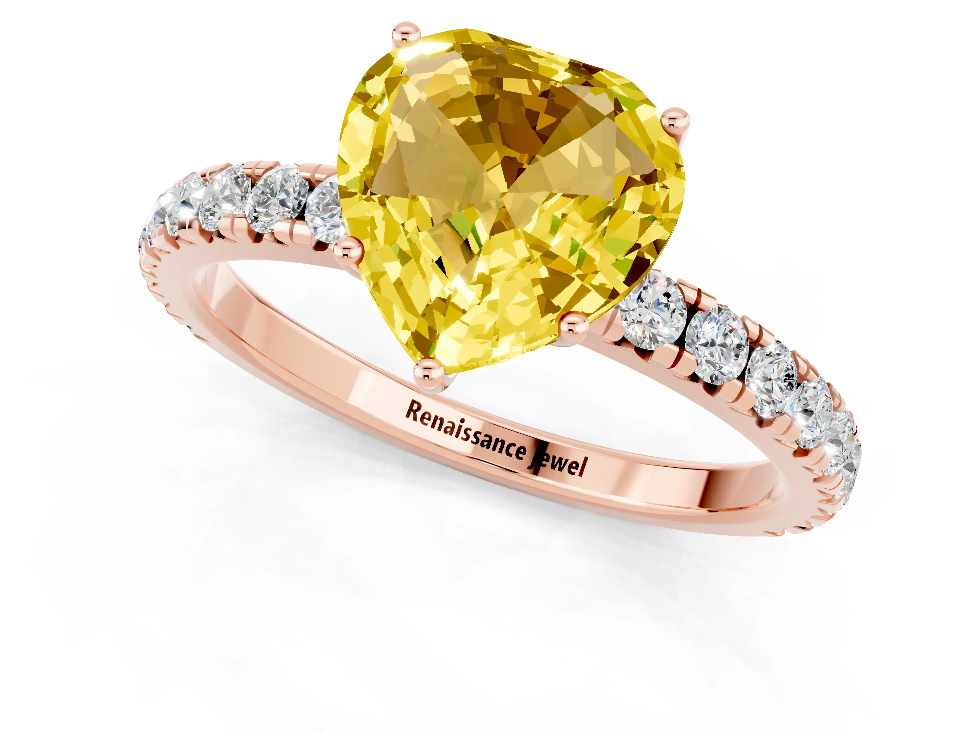 Rose gold Heart Cut Yellow Sapphire Pavé Solitaire Engagement Ring with Four-Prong Setting_13