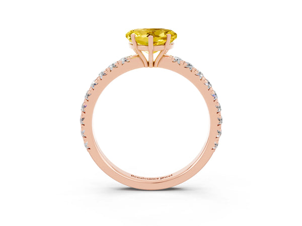 Rose gold Heart Cut Yellow Sapphire Pavé Solitaire Engagement Ring with Four-Prong Setting