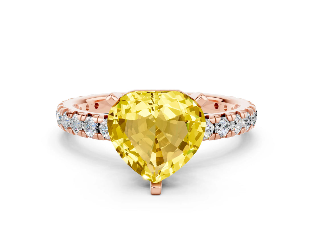 Rose gold Heart Cut Yellow Sapphire Pavé Solitaire Ring with Round Band and Prong Setting_12