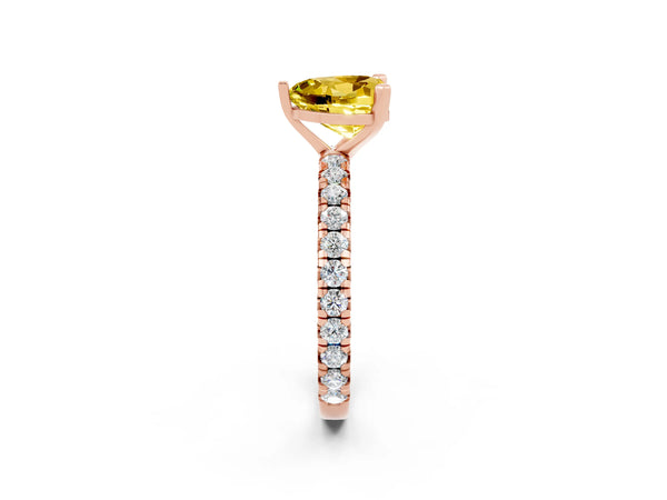 Rose gold Heart Cut Yellow Sapphire Pavé Solitaire Ring with Round Band and Prong Setting