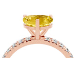 Rose gold Heart Cut Yellow Sapphire Pavé Solitaire Ring with Round Band and Prong Setting_16