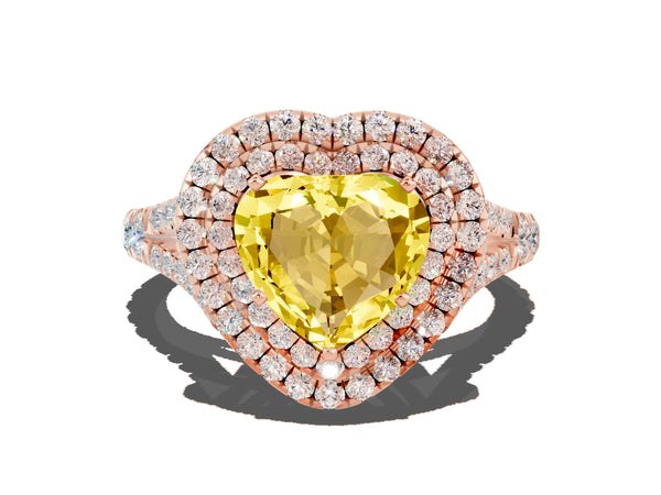 Rose gold Heart Cut Yellow Sapphire Pavé Split Shank Double Halo Engagement Ring