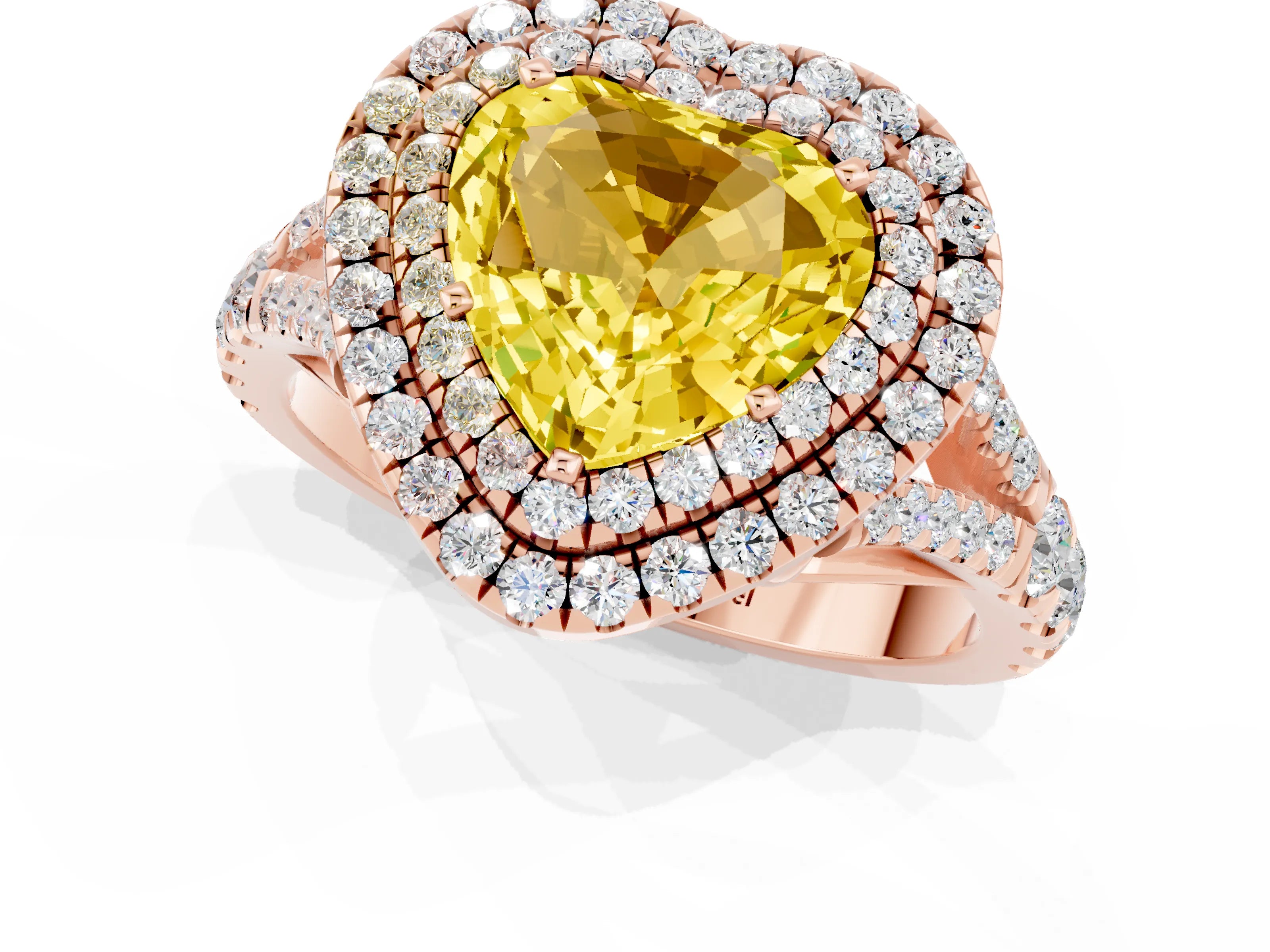 Rose gold Heart Cut Yellow Sapphire Pavé Split Shank Double Halo Engagement Ring_1