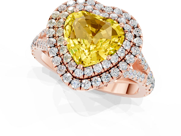 Rose gold Heart Cut Yellow Sapphire Pavé Split Shank Double Halo Engagement Ring