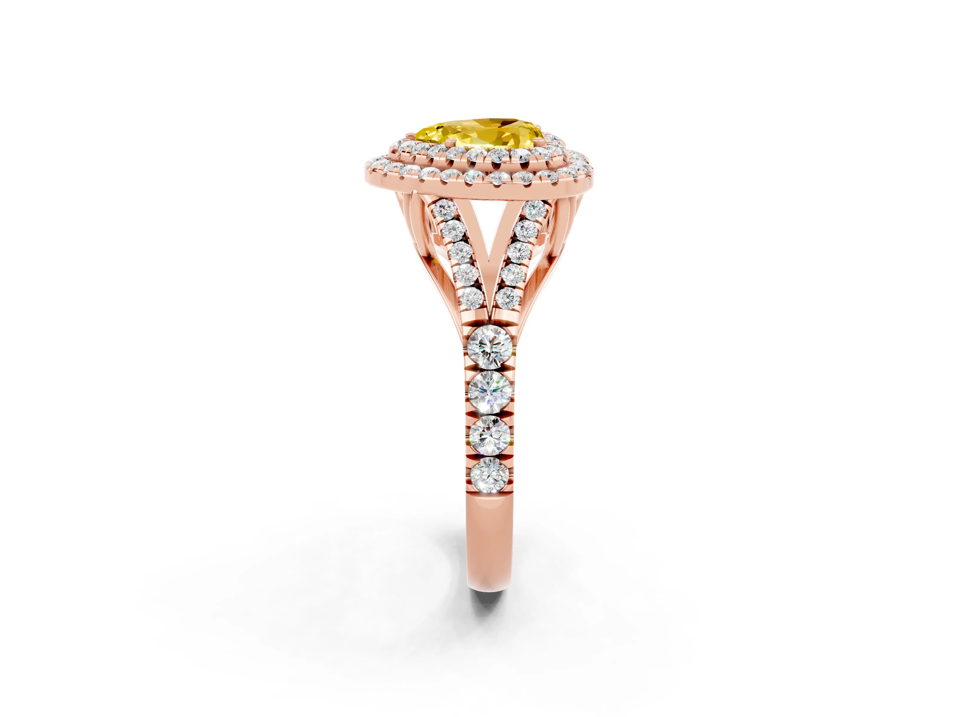 Rose gold Heart Cut Yellow Sapphire Pavé Split Shank Double Halo Engagement Ring_2