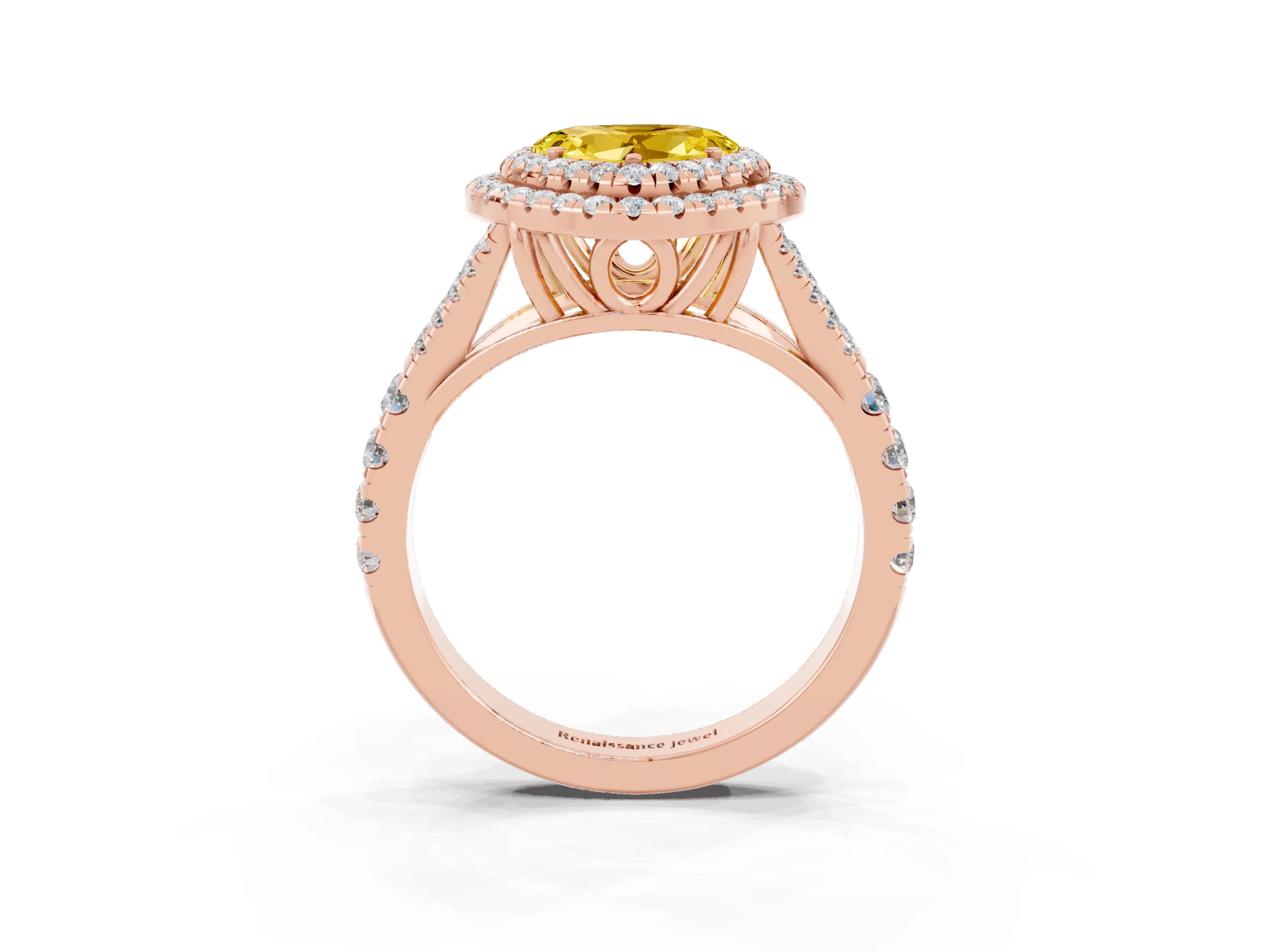 Rose gold Heart Cut Yellow Sapphire Pavé Split Shank Double Halo Engagement Ring_3