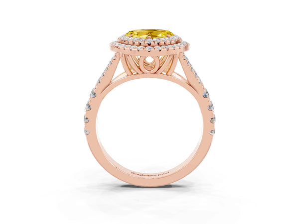 Rose gold Heart Cut Yellow Sapphire Pavé Split Shank Double Halo Engagement Ring