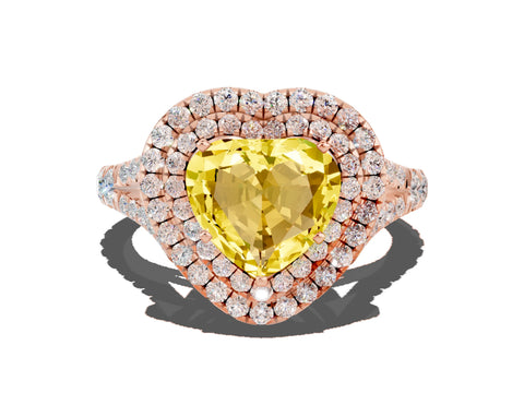 Rose gold Heart Cut Yellow Sapphire Pavé Split Shank Double Halo Engagement Ring