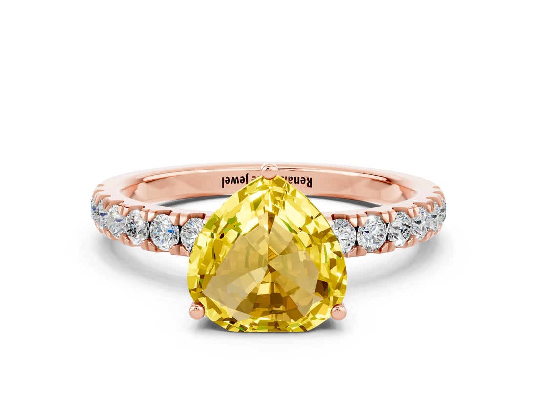 Rose gold Heart Cut Yellow Sapphire Pave Band Solitaire Ring with Four-Prong Setting_60