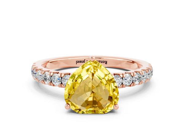 Rose gold Heart Cut Yellow Sapphire Pave Band Solitaire Ring with Round  and Prong Setting