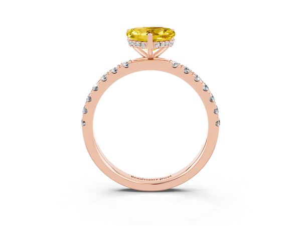 Rose gold Heart Cut Yellow Sapphire Pave Band Solitaire Ring with Round  and Prong Setting