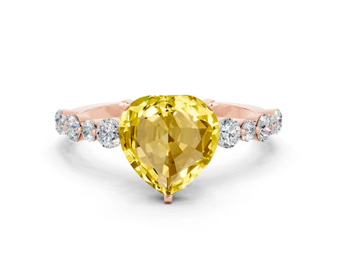 Rose gold Heart Cut Yellow Sapphire Prong Set Engagement Ring with Pavé Band_12