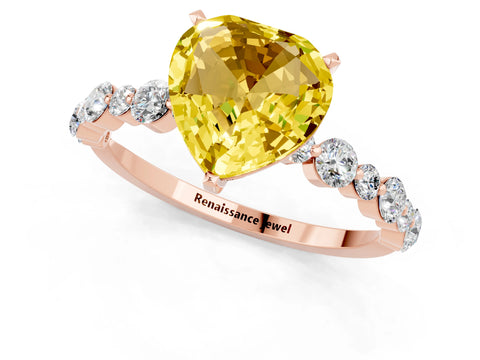 Rose gold Heart Cut Yellow Sapphire Prong Set Engagement Ring with Pavé Band_13