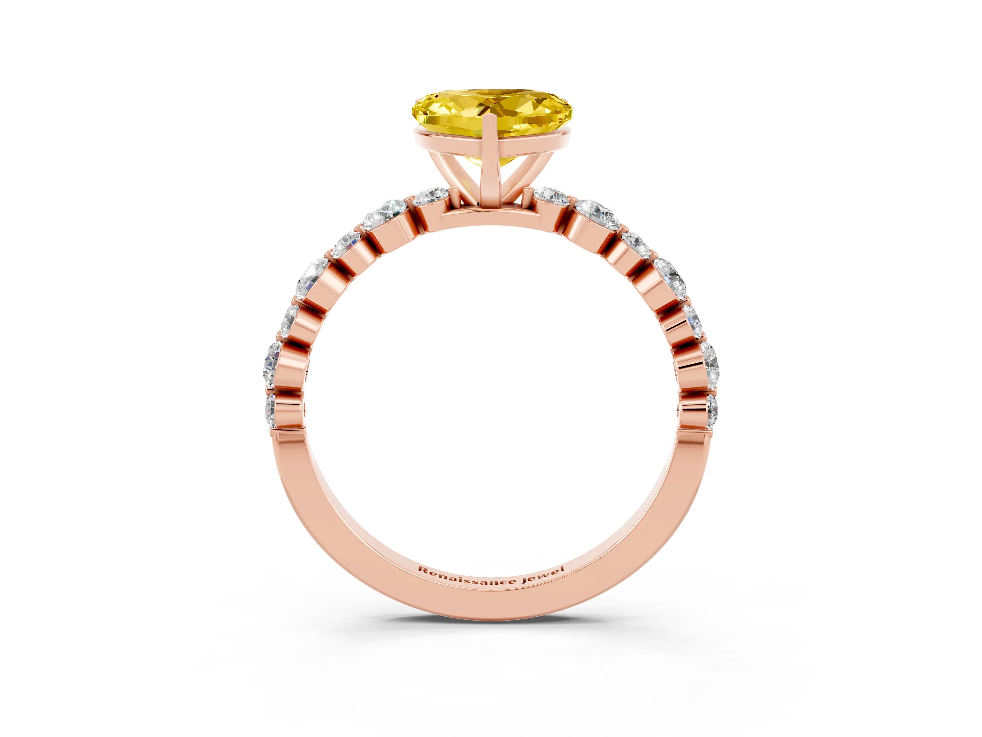 Rose gold Heart Cut Yellow Sapphire Prong Set Engagement Ring with Pavé Band_15