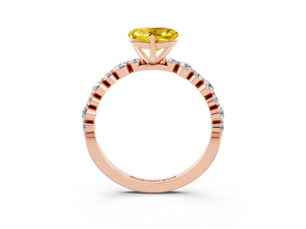 Rose gold Heart Cut Yellow Sapphire Prong Set Engagement Ring with Pavé Band