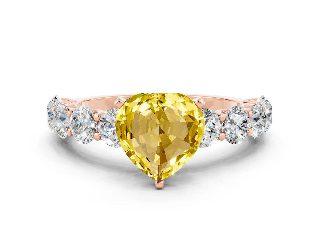 Rose gold Heart Cut Yellow Sapphire Prong Setting with Side Stones on a Pave Band_24
