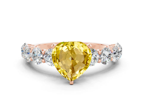 Rose gold Heart Cut Yellow Sapphire Prong Setting with Side Stones on a Pave Band_24