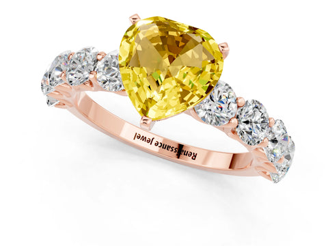 Rose gold Heart Cut Yellow Sapphire Prong Setting with Side Stones on a Pave Band_25
