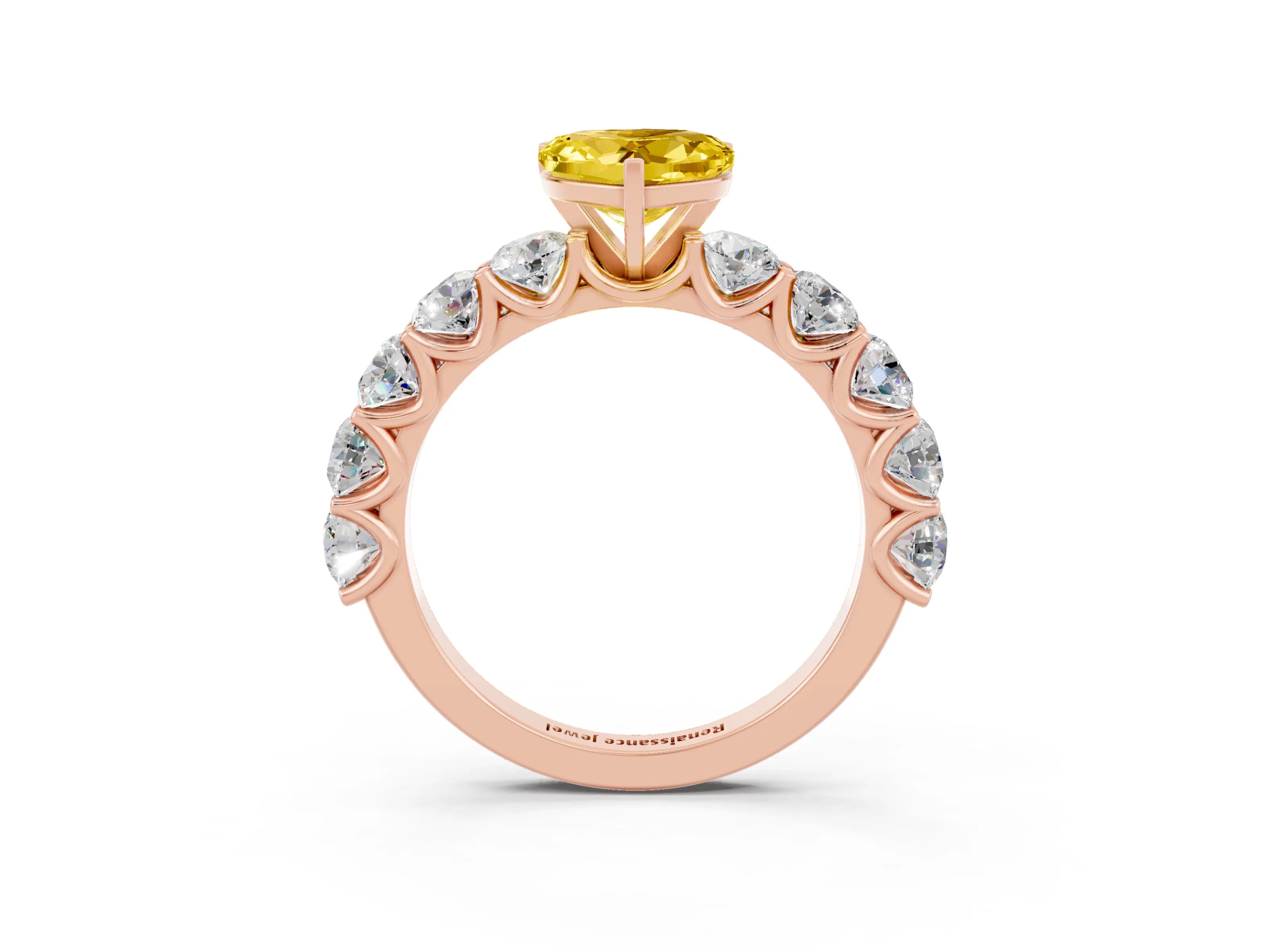 Rose gold Heart Cut Yellow Sapphire Prong Setting with Side Stones on a Pave Band_27