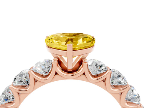 Rose gold Heart Cut Yellow Sapphire Prong Setting with Side Stones on a Pave Band_28