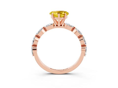 Rose gold Heart Cut Yellow Sapphire Ring with Marquise Side Stones and Prong Setting_15