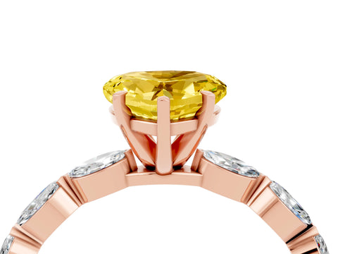 Rose gold Heart Cut Yellow Sapphire Ring with Marquise Side Stones and Prong Setting_16