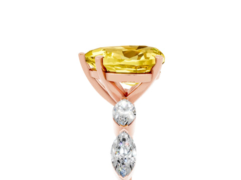 Rose gold Heart Cut Yellow Sapphire Ring with Marquise Side Stones and Prong Setting_17
