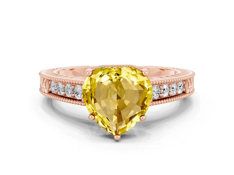 Rose gold Heart Cut Yellow Sapphire Ring with Milgrain Pavé Band and Four-Prong Setting_36